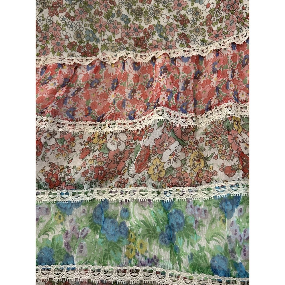 Rene Derhy Boho Patchwork Babydoll Swing Top Chiffon Lace Sleeveless Size Medium - Picture 5 of 9